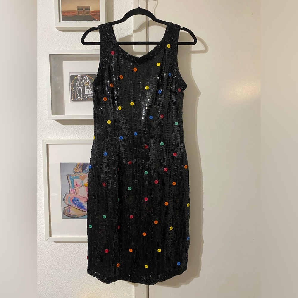 Scarlet Rage Vintage Sequin Dress with Button Details